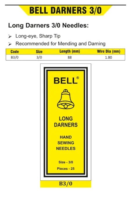 Bell Long Darner 3/0 Hand Sewing Needles — view 2 of 2